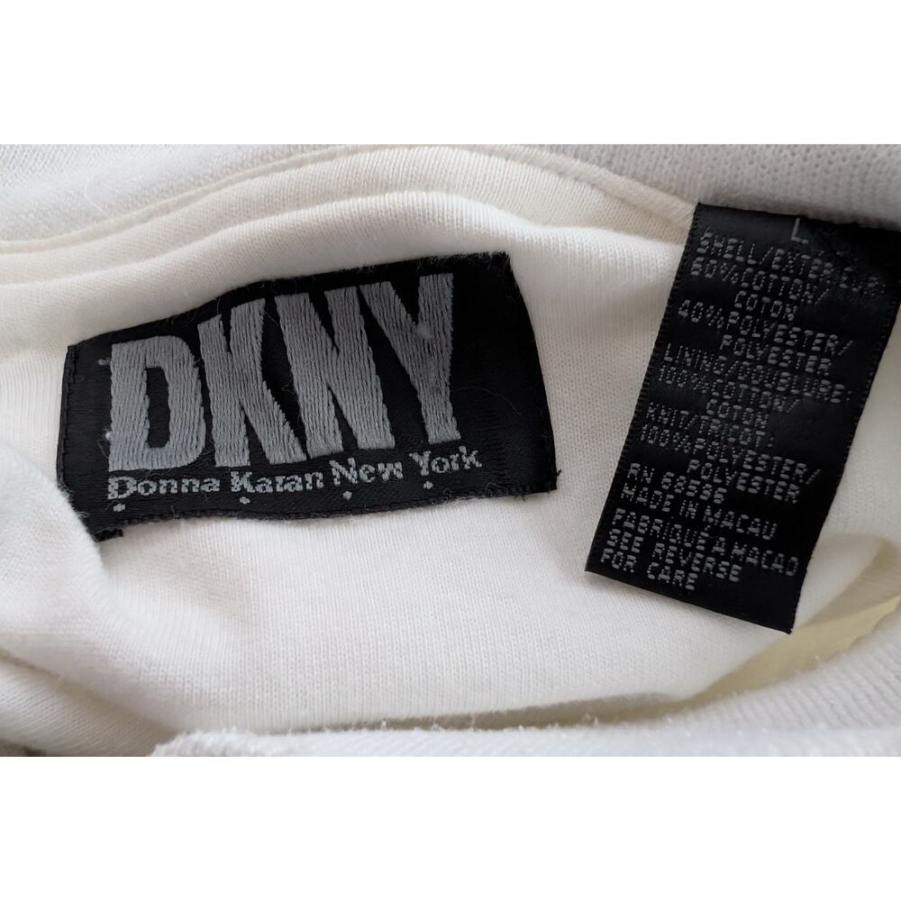 Vintage 90s DKNY Varsity Jacket White Donna Karan Logo Spellout Women's Size L - Picture 8 of 9
